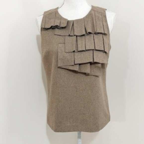 Banana Republic Tan & Gold Box Pleat Wool Blend Sleeveless Top Size S - Picture 1 of 6